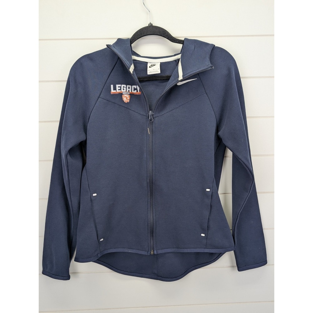 Nike Soccer Full Zip Sweatshirt Women Medium Navy Blue Legacy Fitted Hood‎